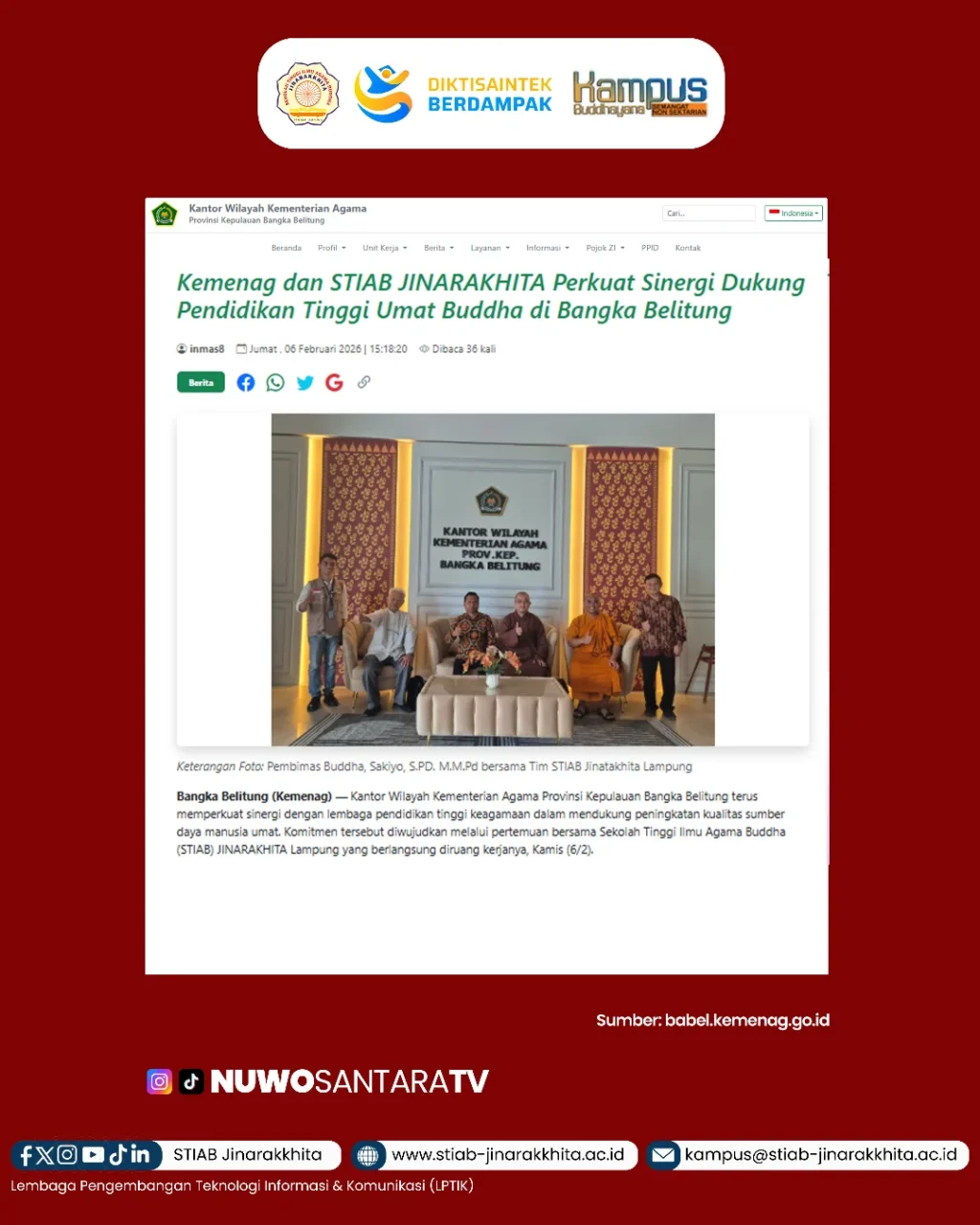 Kantor Wilayah Kementerian Agama Provinsi Kepulauan Bangka Belitung terus memperkuat kolaborasi