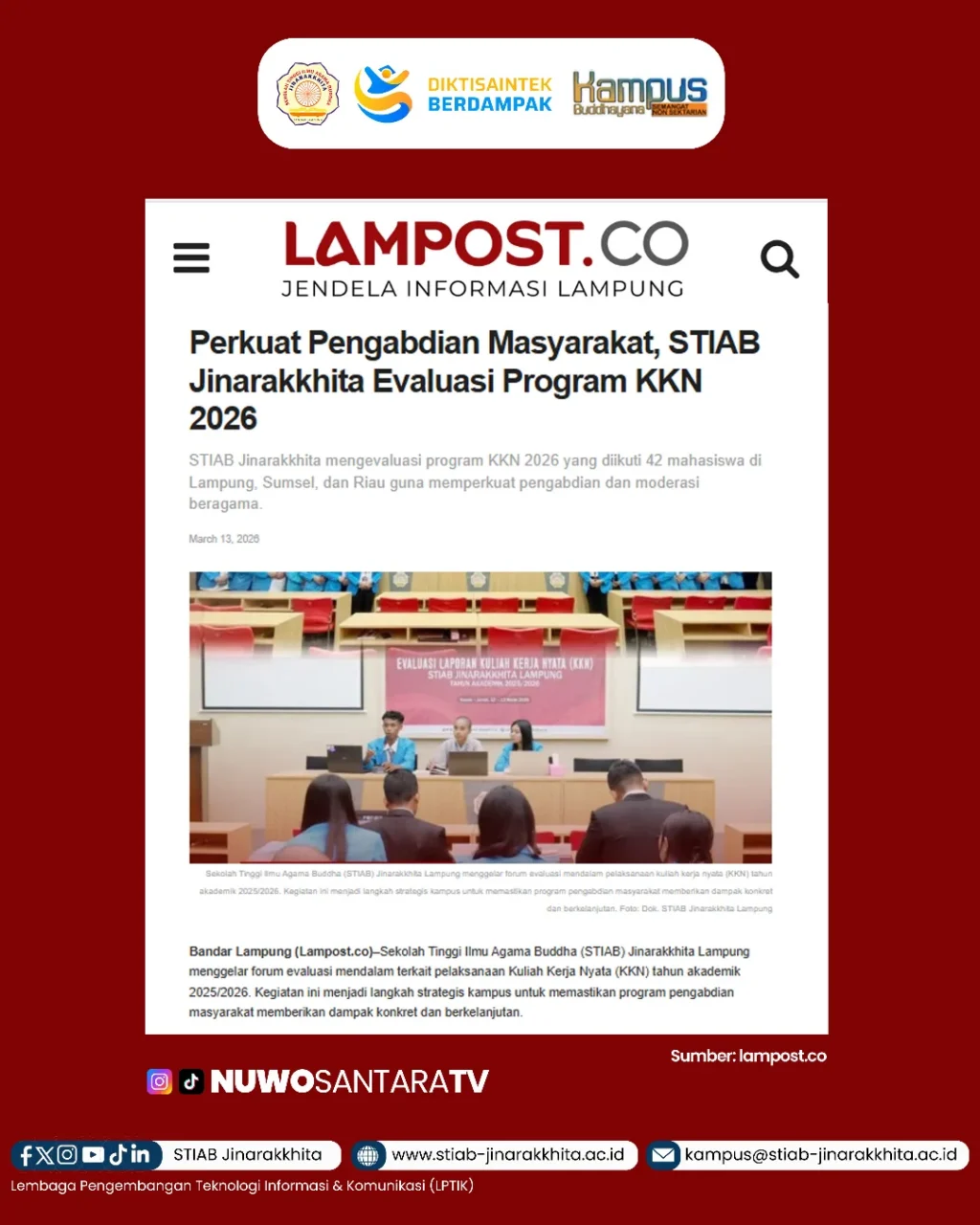 Perjalanan KKN 2026 mahasiswa STIAB Jinarakkhita Lampung memasuki tahap evaluasi. Dari Lampung